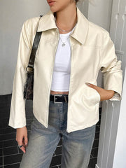 Pockets Solid Color Zipper Long Sleeves Lapel Overcoat Jackets