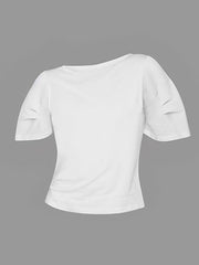 Asymmetric Pleated Solid Color Loose Short Sleeves Round-Neck T-Shirts Tops