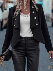 Buttoned Split-Joint Long Sleeves Skinny Lapel Outerwear Blazer