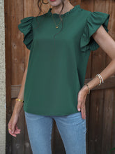Hollow Solid Color Split-Joint Loose Ruffle Sleeves Round-Neck Blouses&Shirts Tops