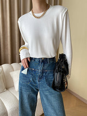 Solid Color Split-Joint Long Sleeves Round-Neck T-Shirts Tops