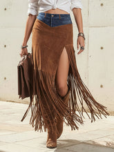 Irregularity Asymmetric Contrast Color Split-Joint Split-Side Tasseled Skirts Bottoms
