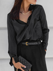Solid Color Split-Joint Long Sleeves Loose Lapel Blouses