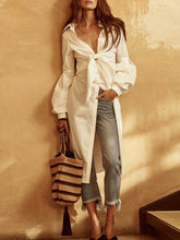 Simple Flared Sleeves Loose Solid Color Lapel Collar Midi Dresses