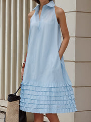 Pleated Pockets Split-Joint A-Line Loose Lapel Midi Dresses