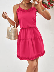 Falbala Solid Color Loose Sleeveless Spaghetti-Neck Mini Dresses