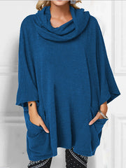 Casual Long Sleeves Loose Solid Color Heaps Collar T-Shirts Tops