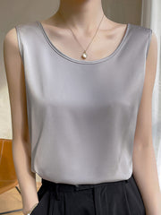 Solid Color Loose Sleeveless Round-Neck Vest Top