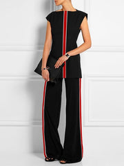 Contrast Color Printed High Waisted Loose Trousers Pants