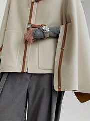 Buckle Long Sleeves Loose High Neck Woolen Outerwear