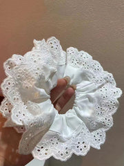Hollow Pleated Solid Color Split-Joint Tiered Scrunchy Hair Accessories