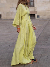 Raglan Sleeve Pleated Split-Joint V-Neck Maxi Dresses