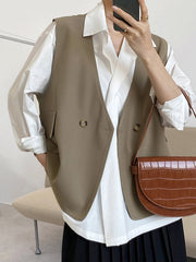 Pockets Split-Joint Loose Sleeveless V-Neck Vest Top