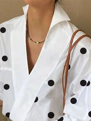 Loose Puff Sleeves Polka-Dot Lapel Collar Blouses&Shirts Tops