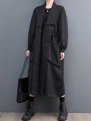 Drawstring Pockets Long Sleeves Loose Lapel Trench Coats
