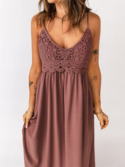 Elasticity Pleated Solid Color A-Line Loose Spaghetti-Neck Maxi Dresses