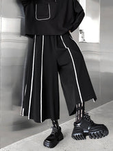 Vintage Loose Wide Leg Contrast Color Striped Elasticity Split-Joint Casual Pants Bottoms