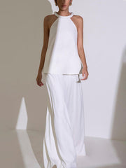 Solid Color Loose Sleeveless Halter-Neck Vest Top