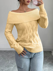 Solid Color Split-Joint Long Sleeves Off-The-Shoulder Sweater Tops Pullovers