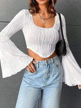 Solid Color Split-Joint Flared Sleeves Long Sleeves U-Neck T-Shirts Tops