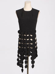 Polka-Dot Solid Color Split-Joint Tasseled Sleeveless Round-Neck Vest Top