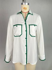 Buttoned Contrast Color Pockets Long Sleeves Loose Lapel Blouses&Shirts Tops