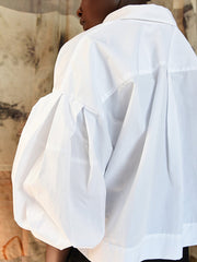 Loose Puff Sleeves Solid Color Split-Joint Lapel Blouses