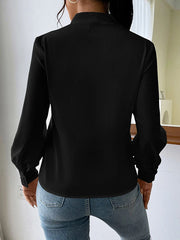 Pleated Solid Color Split-Joint Long Sleeves Loose V-Neck Blouses&Shirts Tops