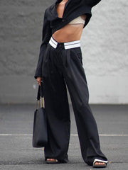 Split-Joint High Waisted Wide Leg Trousers Casual Pants Bottoms