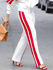 Contrast Color Split-Joint Striped Loose Straight Leg Trousers Pants