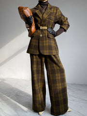 Plaid Split-Joint Lapel Woolen Coat Jackets