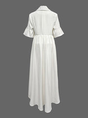 Flared Sleeves Half Sleeves Ruffle Trim Solid Color Deep V-Neck Blouses&Shirts Tops Outerwear