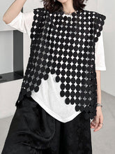 Hollow Solid Color Split-Joint Irregular Clipping Loose Round-Neck Vest Top