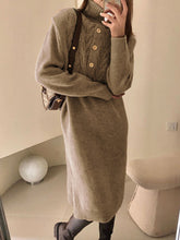 Original Stylish Buttoned Shawl High-Neck Long Sleeves Sweater Dress