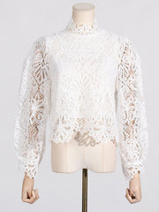 Hollow Split-Joint Zipper Long Sleeves Loose Stand Collar Blouses&Shirts Tops