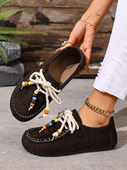 Lace-Up Round-Toe Split-Joint Flat Shoes