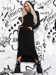 Letter Print Long Sleeves Hooded Maxi Dresses