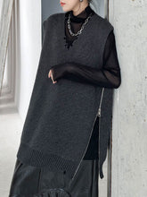 Asymmetric Split-Side Zipper Loose Sleeveless V-Neck Vest Outerwear