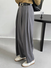 Casual Loose Wide Leg Pleated Solid Color Pants