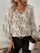 Printed Split-Joint Loose Puff Sleeves V-Neck Blouses&Shirts Tops