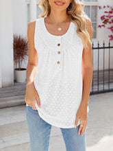 Buttoned Pleated Split-Joint Loose Sleeveless Round-Neck Vest Top