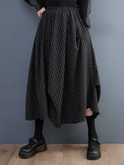 Loose Irregular Clipping Plaid Asymmetric Elasticity Skirts Bottoms