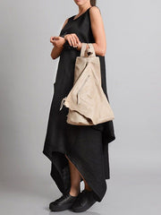 Irregular Clipping Sleeveless Solid Color Round-Neck Maxi Dresses