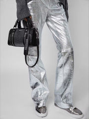 Pockets Shiny Split-Joint Trousers Pants