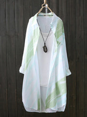 Printed See-Through Long Sleeves Loose Lapel Shirts Tops