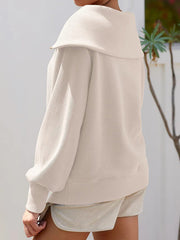 Solid Color Zipper Long Sleeves Loose Lapel Sweatshirt Tops