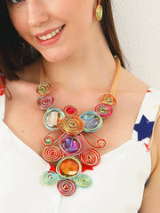Geometric Artisan Gemstone Wirework Necklace & Earring Set