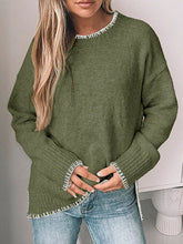 Split-Joint Split-Side High-Low Long Sleeves Round-Neck Sweater Tops Pullovers