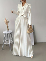 Loose Wide Leg Elasticity Pleated Solid Color Casual Pants Bottoms Trousers