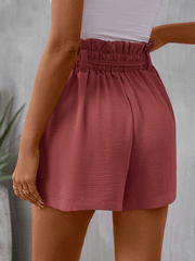 Drawstring Elasticity Pleated Solid Color High Waisted Loose Shorts Bottoms